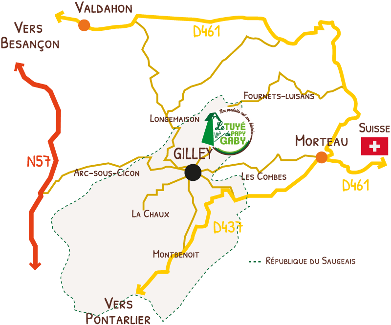 Illustration d'une carte de la région où se situe le Tuyé du Papy Gaby